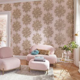 Elle Decoration Baroque Damask Wallpaper Blush Pink Gold 1015405 World of  Wallpaper USA
