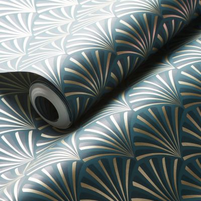 Teal Art Deco Wallpaper - Peel and Stick - The Wallberry