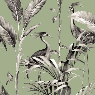 SHOP Vintage Jungle Birds & Leaves Green Peel & Stick Wallpaper Mural –  Olive et Oriel